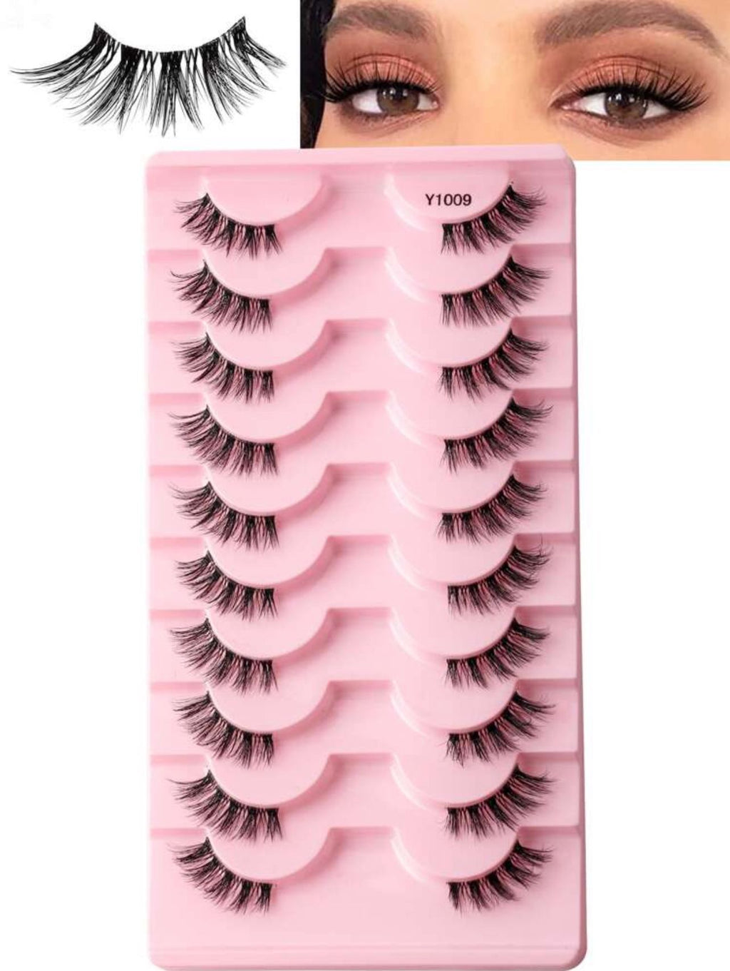 Y1009 رموش صناعية نصف عين 10 أزواج بطول 8 12 ملم طبيعية وكثيفة