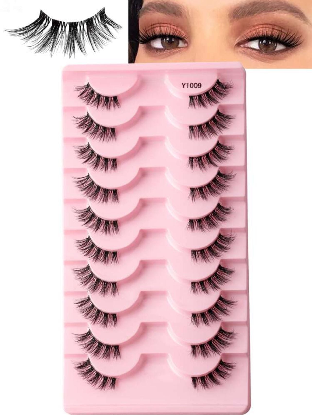 Y1009 رموش صناعية نصف عين 10 أزواج بطول 8 12 ملم طبيعية وكثيفة