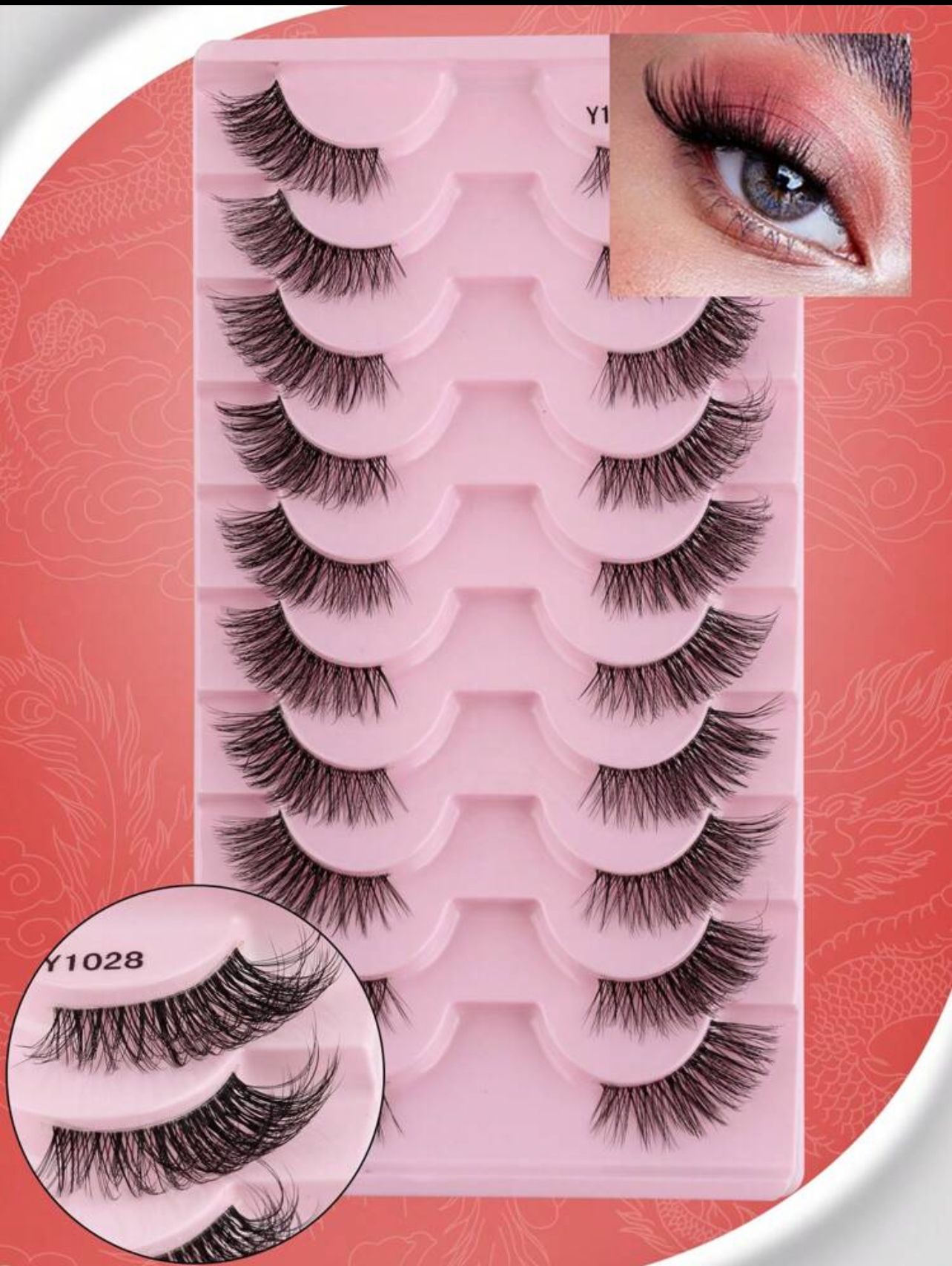 رموش صناعية نصف عين – 10 أزواج ثلاثية الأبعاد طبيعية وكثيفة Y1053