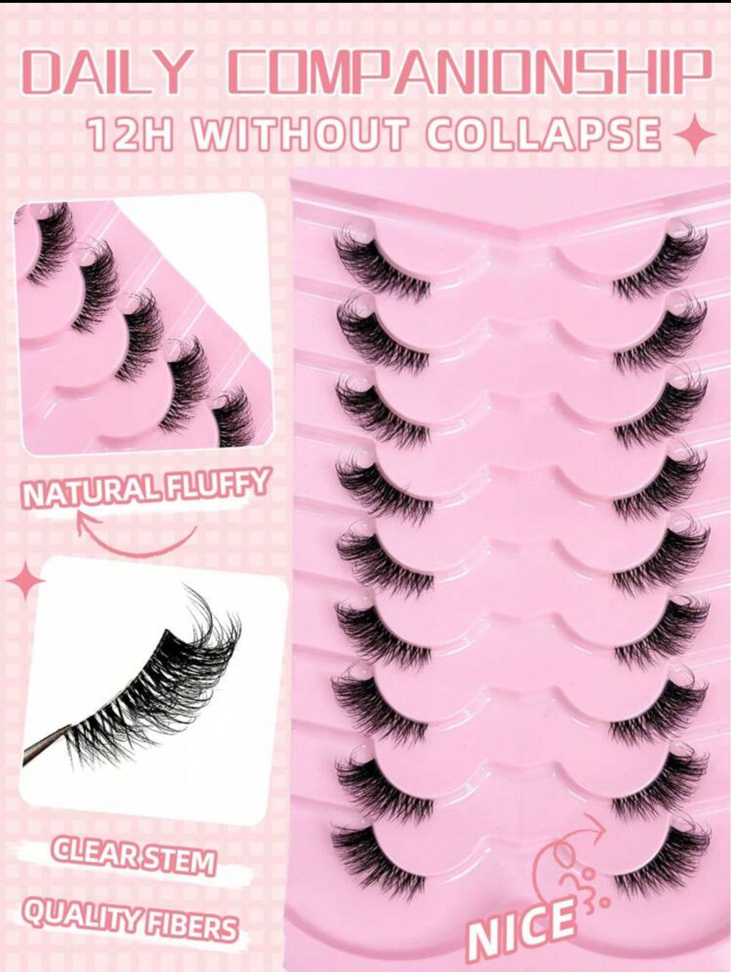 رموش صناعية نصف عين – 9 أزواج بتصميم عيون القطة طبيعي Y1050