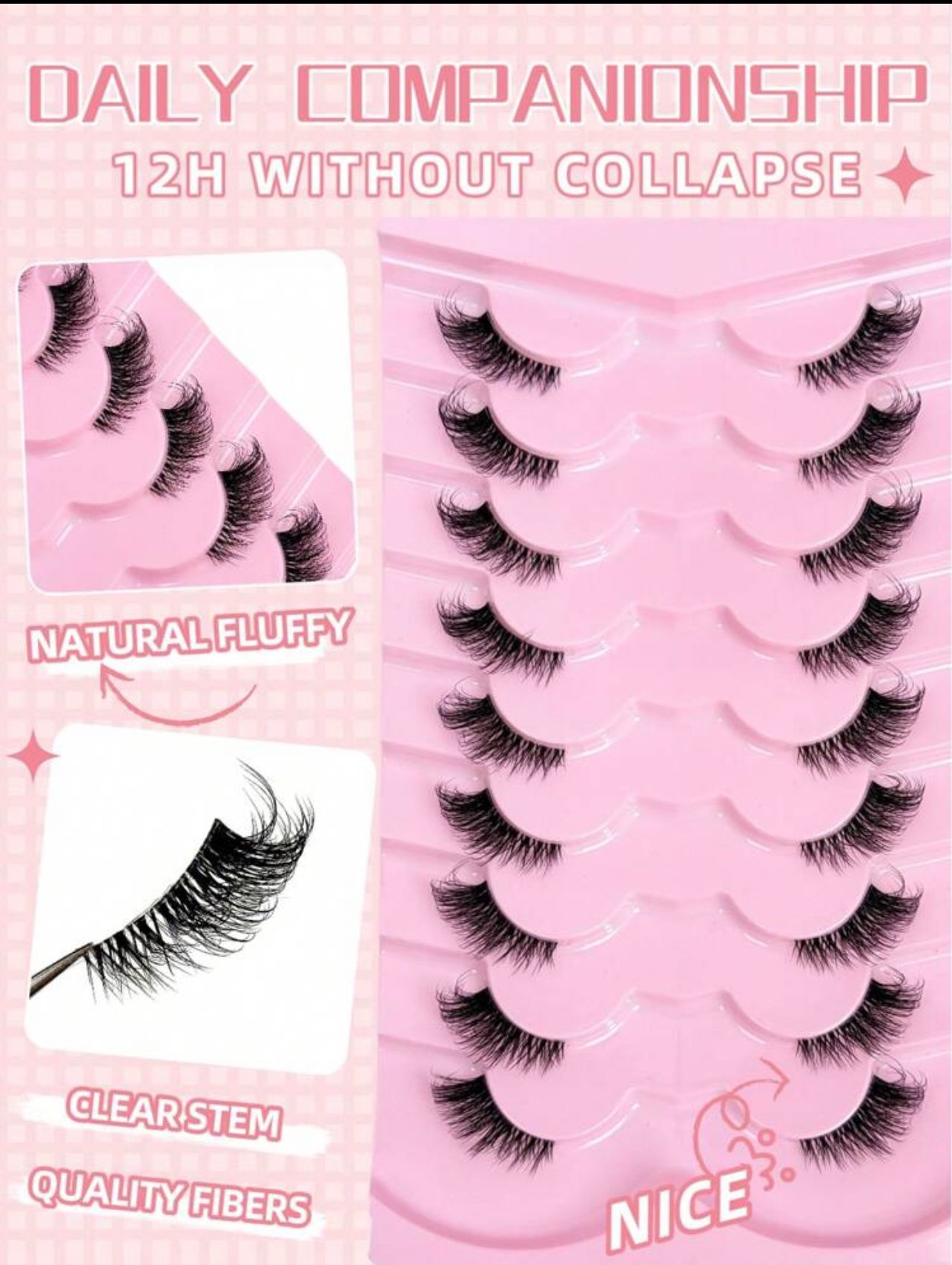 رموش صناعية نصف عين – 9 أزواج بتصميم عيون القطة طبيعي Y1050