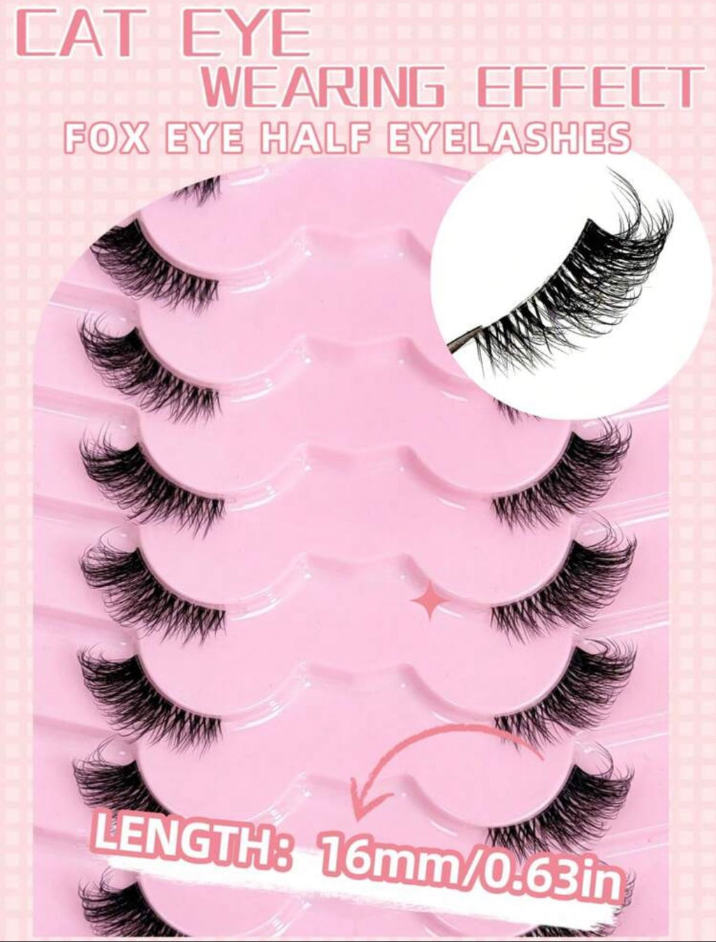 رموش صناعية نصف عين – 9 أزواج بتصميم عيون القطة طبيعي Y1050