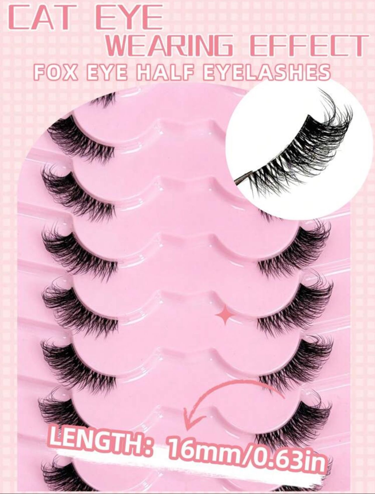 رموش صناعية نصف عين – 9 أزواج بتصميم عيون القطة طبيعي Y1050