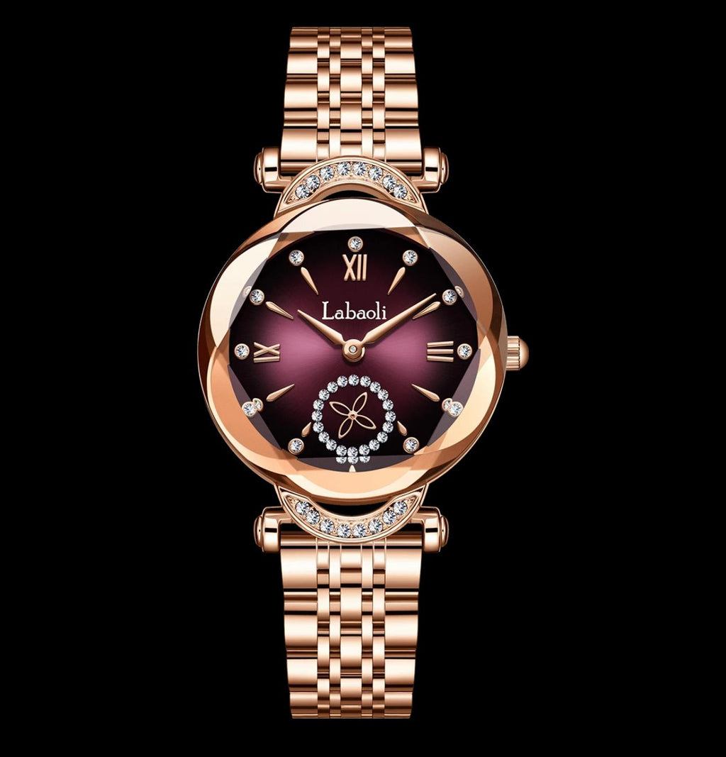 ساعة يد نسائية من Laboali بتصميم فاخر باللون الذهبي الوردي مع فصوص زركون LRBL 536