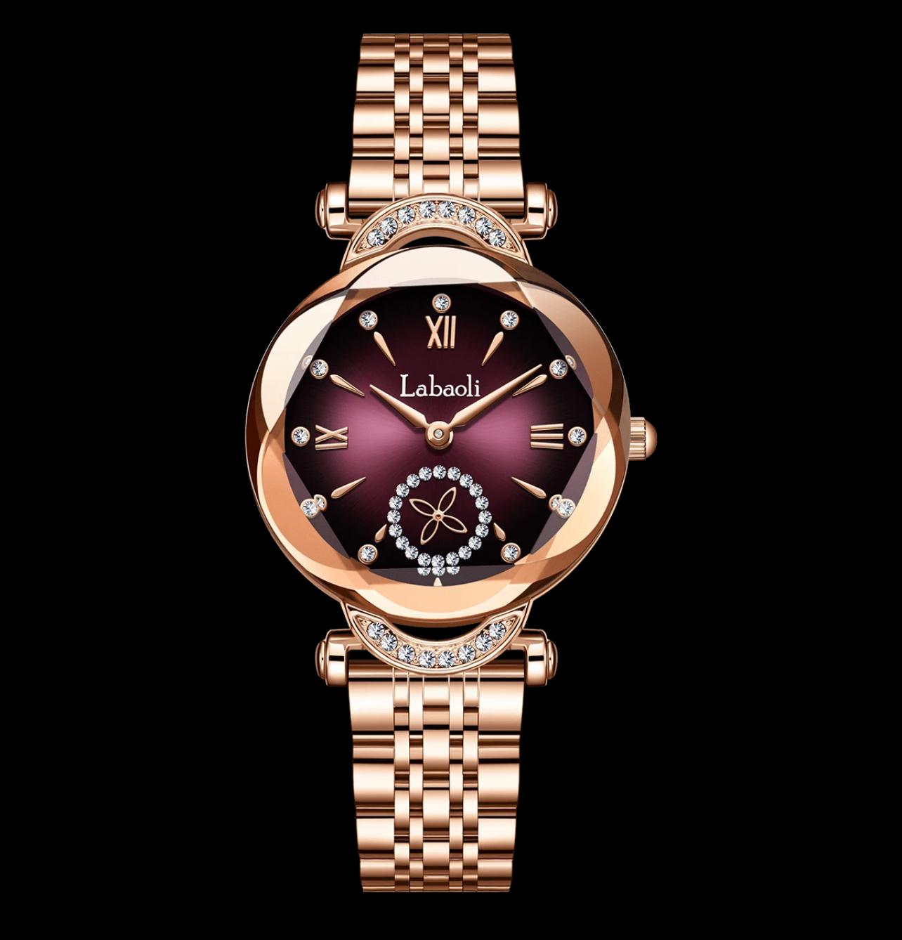 ساعة يد نسائية من Laboali بتصميم فاخر باللون الذهبي الوردي مع فصوص زركون LRBL 536