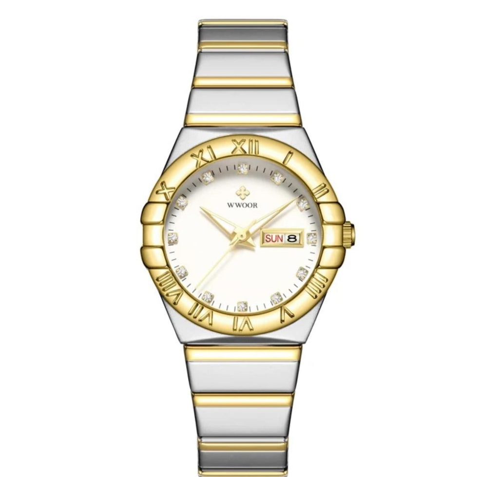 ساعة يد نسائية من WWOOR كوارتز بتصميم أنيق وبسيط للاستخدام اليومي LGTM 8885