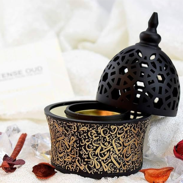مبخرة فاخرة بنقوش عربية ذهبية – تصميم أنيق مع غطاء مزخرف   Inc-008-s28