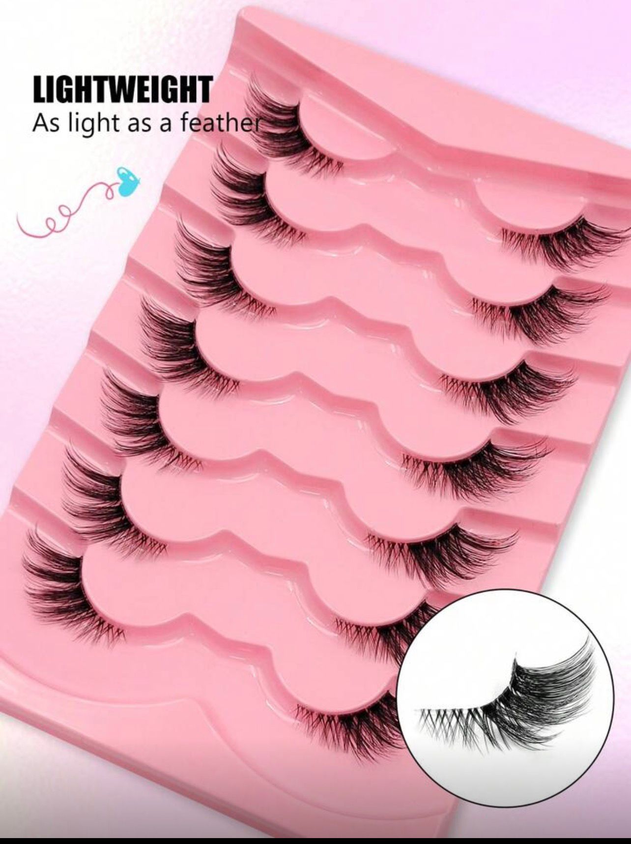 رموش نصفية من Asiteo بشريط شفاف – 7 أزواج Y1064