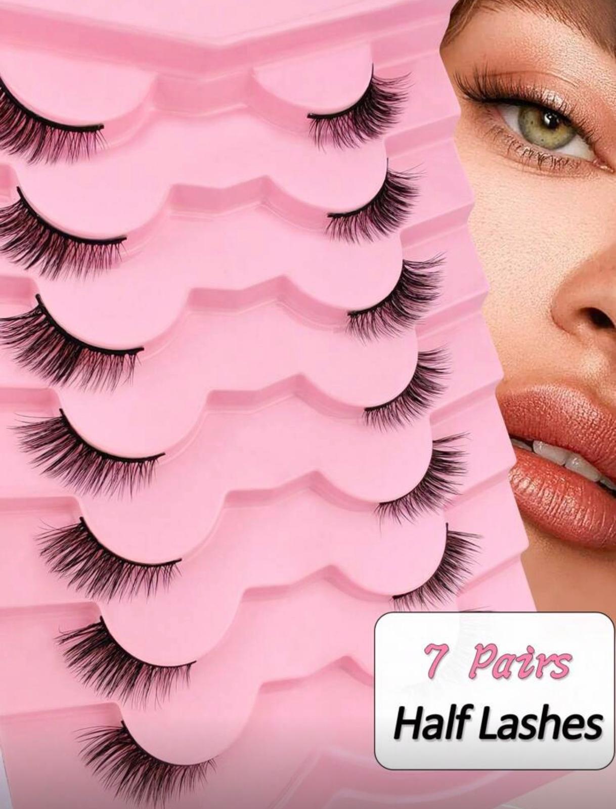 رموش صناعية كاملة بطول 12 مم – 7 أزواج بنمط عين القطة Y1071