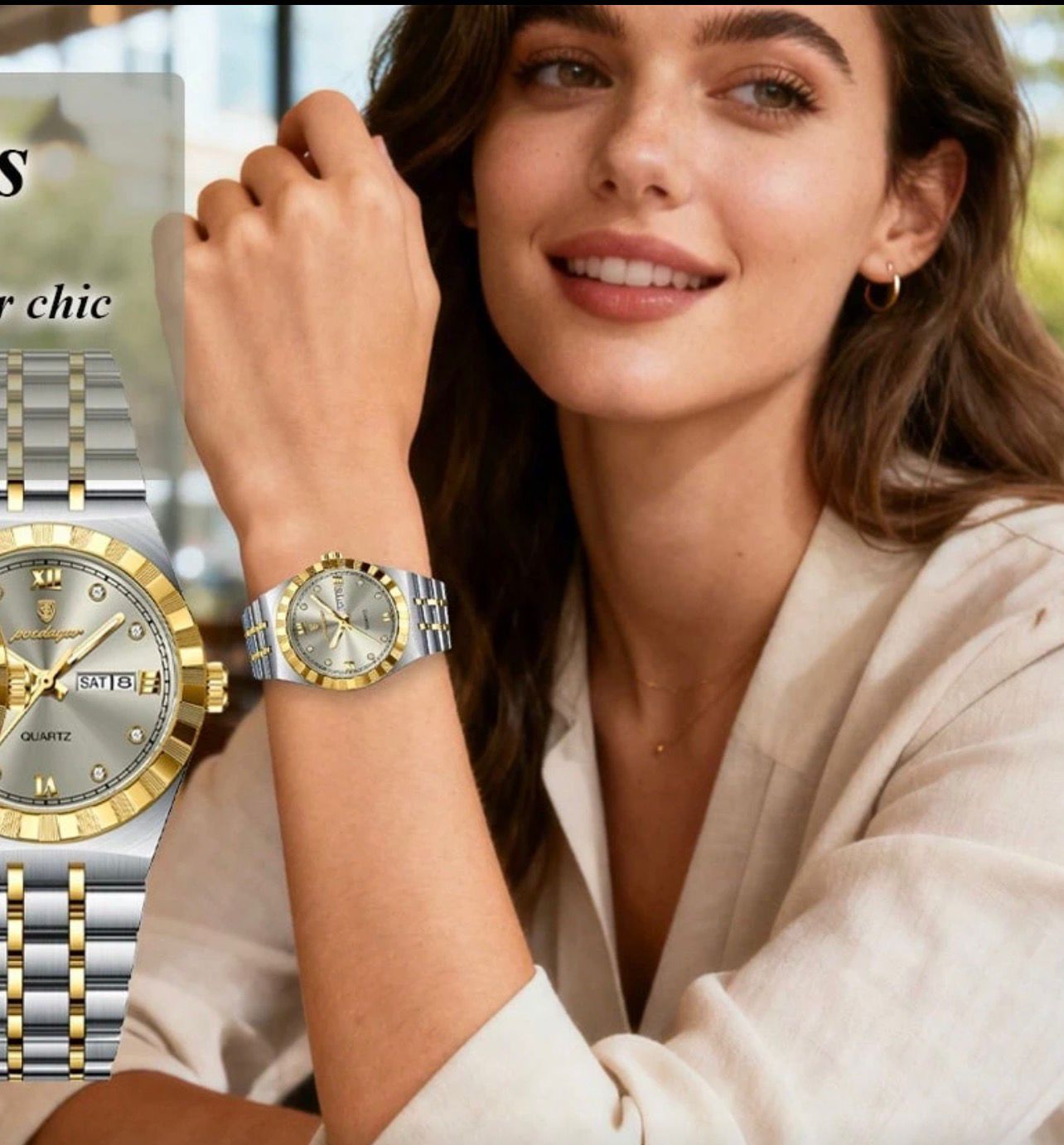 ساعة نسائية فاخرة POEDAGAR – ستانلس ستيل، كوارتز، مقاومة للماء، بعرض اليوم والتاريخ  LMTW 794