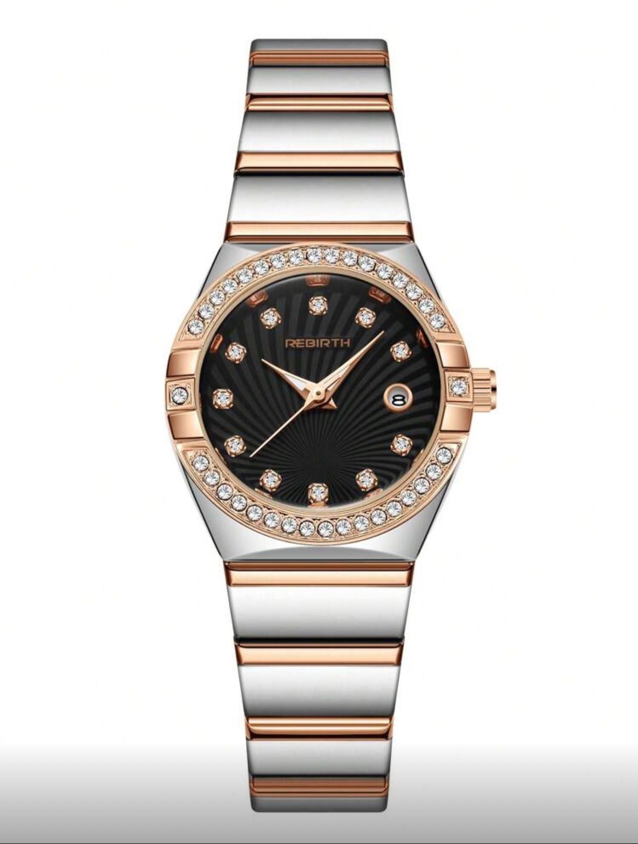 ساعة نسائية فاخرة – ستانلس ستيل مرصعة بالكريستال، كوارتز مع عرض التاريخ  LMTB 3060