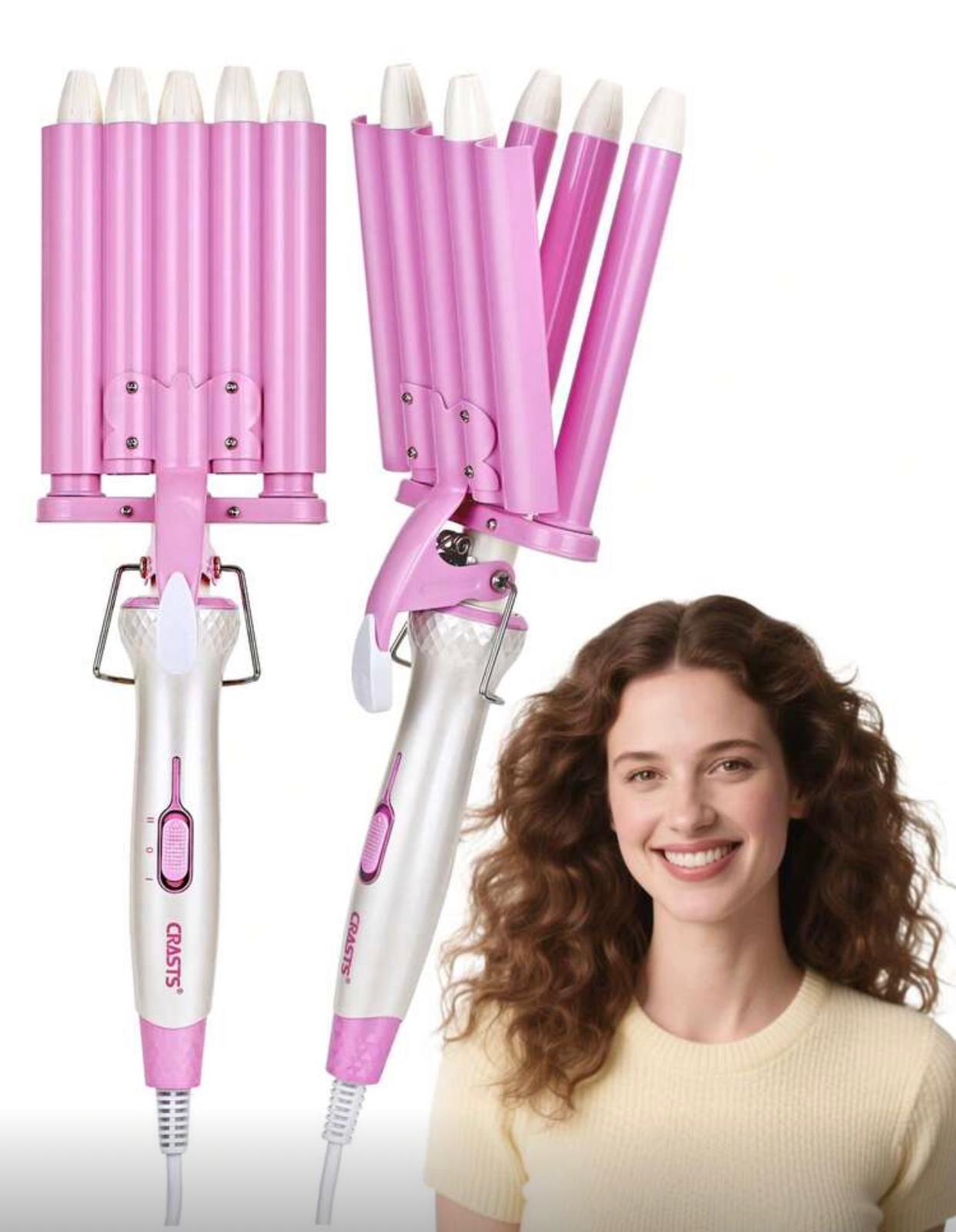 مكواة تجعيد الشعر  CRASTS الوردية بضبط الحرارة – HC-048