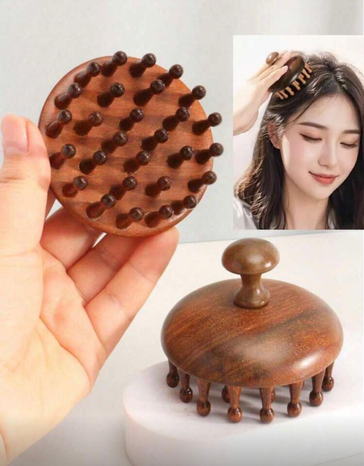 أداة تدليك فروة الرأس من خشب الصندل الطبيعي – محمولة وفعّالة للاسترخاء