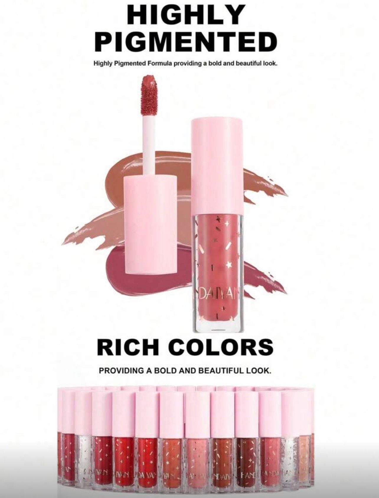 مجموعة HANDAIYAN من 12 لون – غلوس وأحمر شفاه سائل ثابت ومقاوم للماء