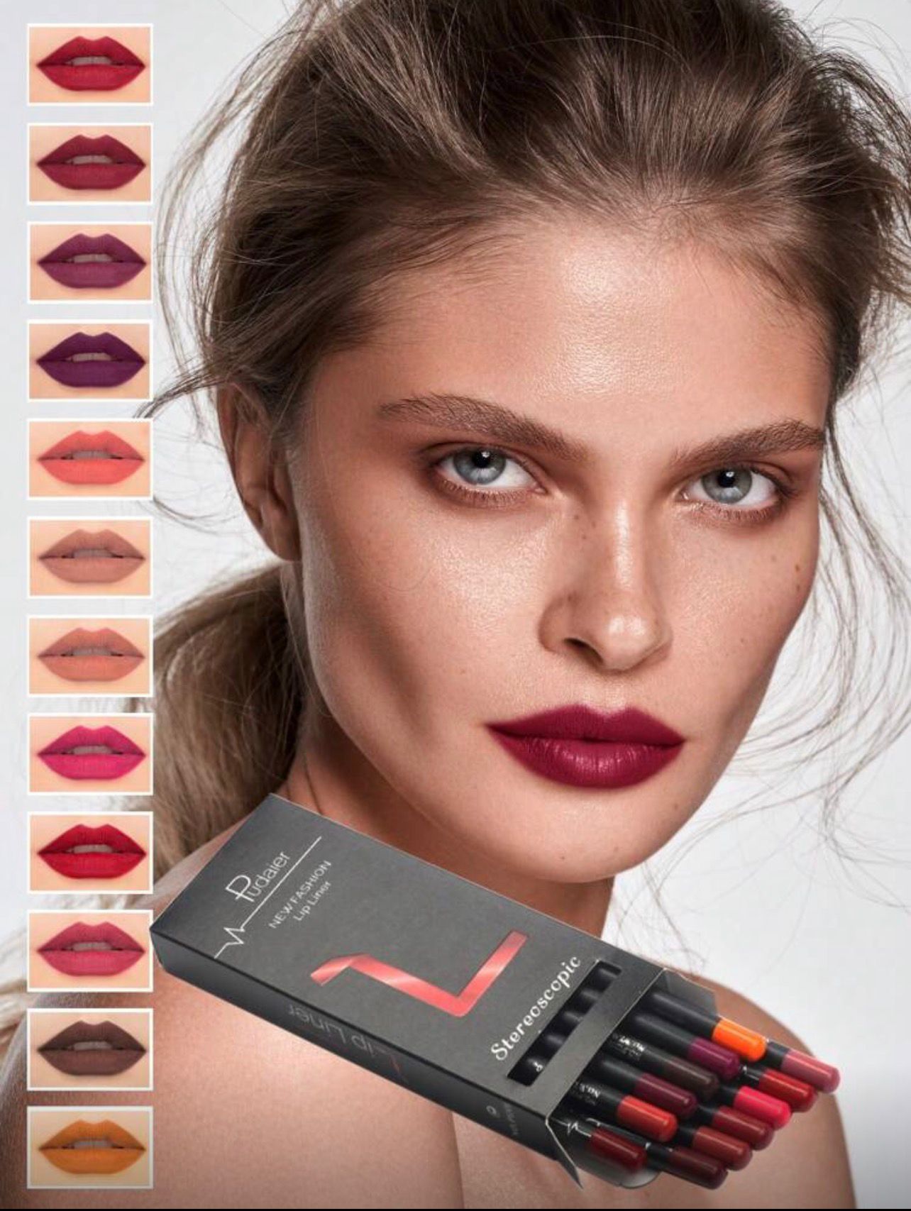 طقم 12 قلم تحديد شفاه ضد الماء – ألوان ثابتة وطويلة الأمد