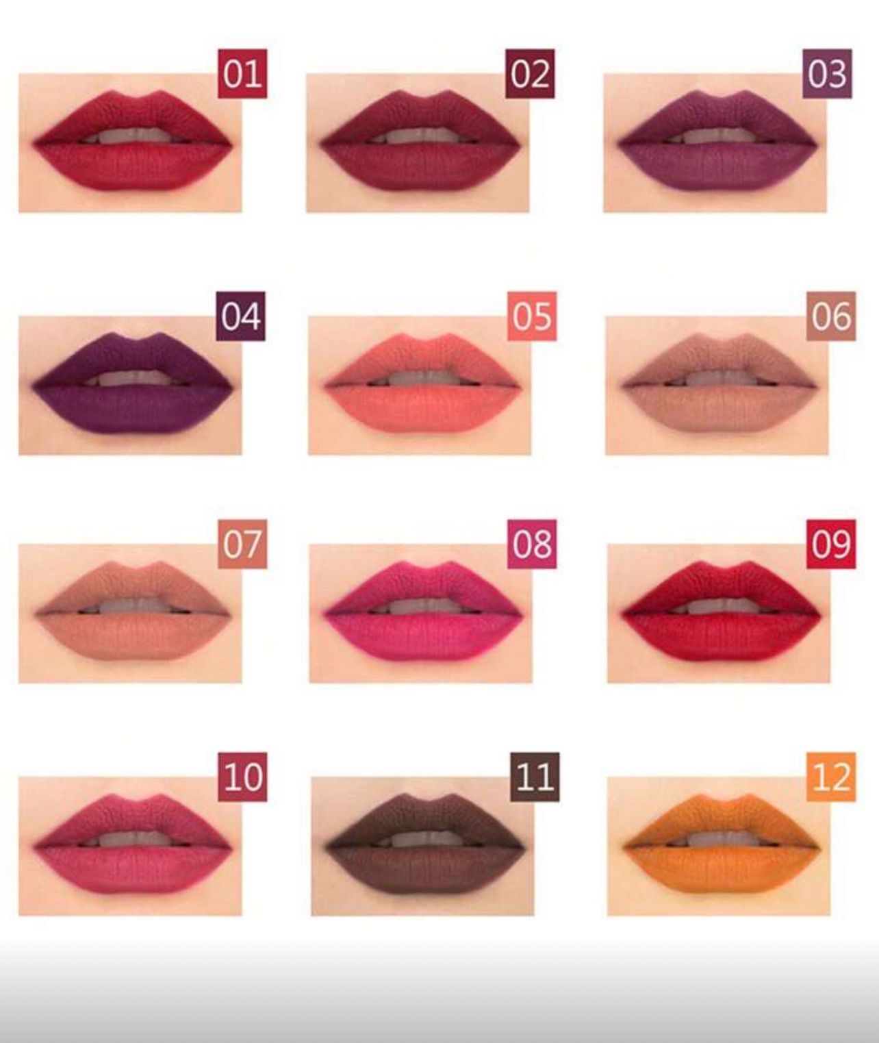 طقم 12 قلم تحديد شفاه ضد الماء – ألوان ثابتة وطويلة الأمد