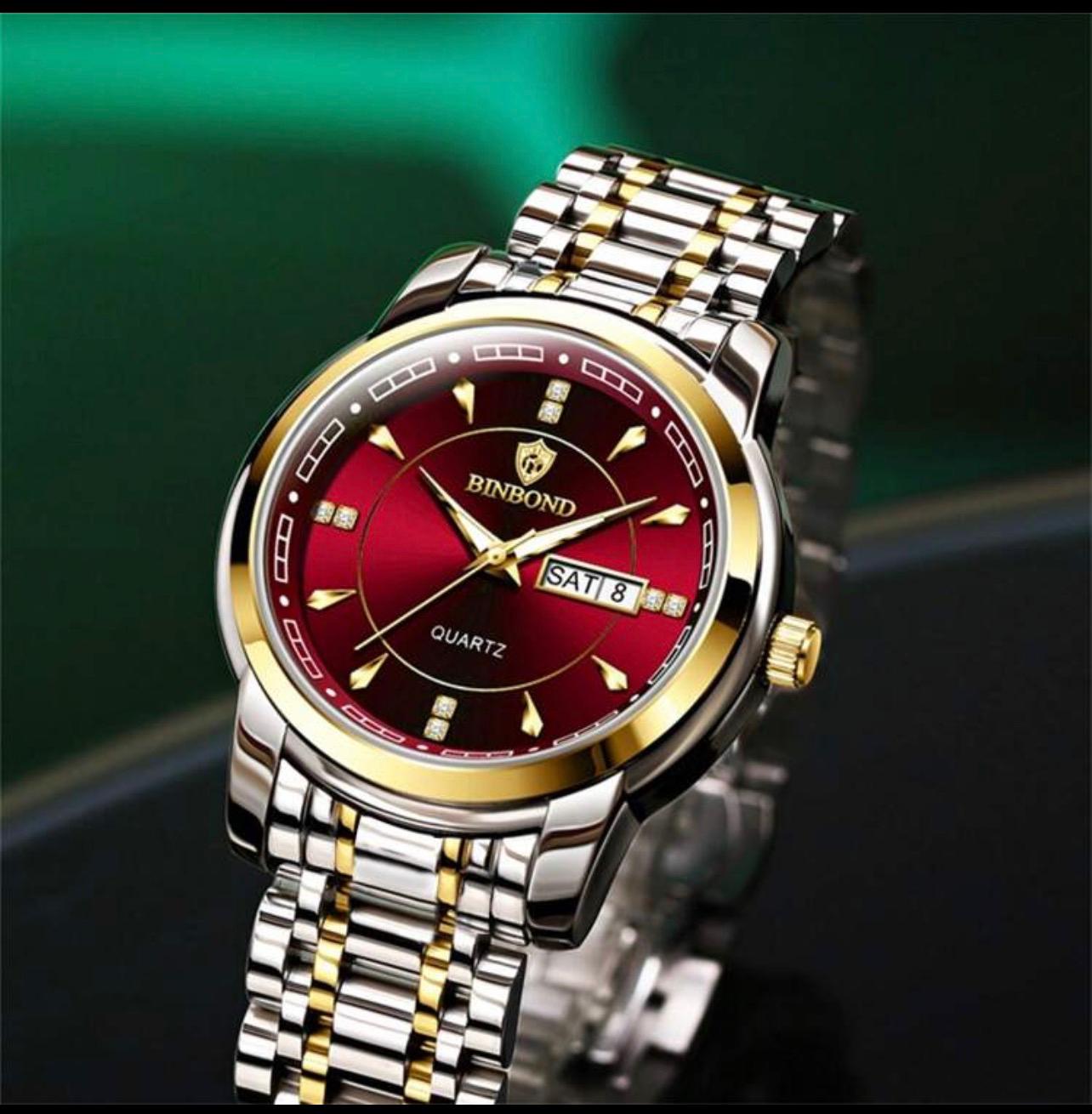 ساعة رجالية فاخرة ستانلس ستيل 316 مقاومة للماء – ديال أحمر – تقويم أسبوع – 42 مم  GTM 8879