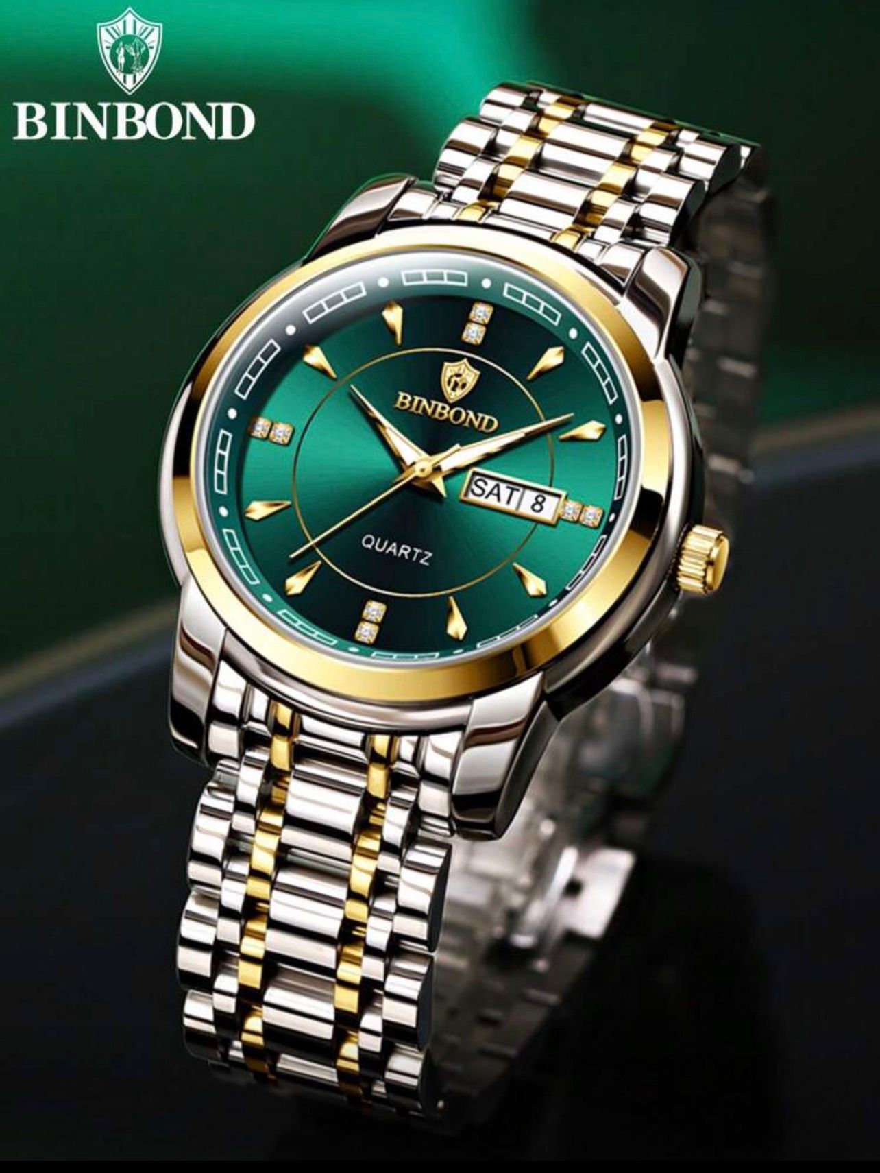 ساعة رجالية فاخرة من الفولاذ المقاوم للصدأ 316 – ضد الماء 50م – ديال أخضر – تقويم أسبوعي مزدوج – 42مم GTTGR 887