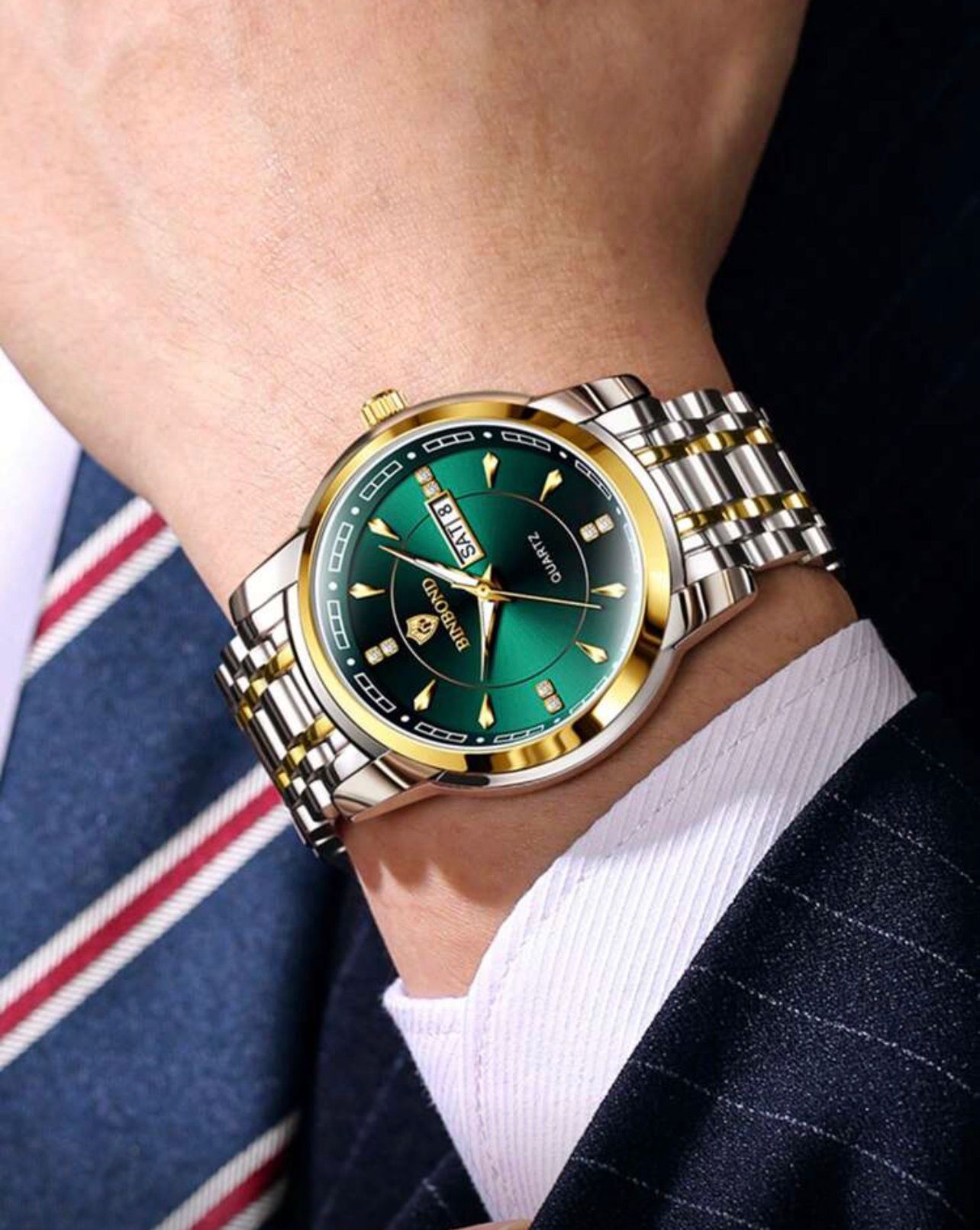 ساعة رجالية فاخرة من الفولاذ المقاوم للصدأ 316 – ضد الماء 50م – ديال أخضر – تقويم أسبوعي مزدوج – 42مم GTTGR 887