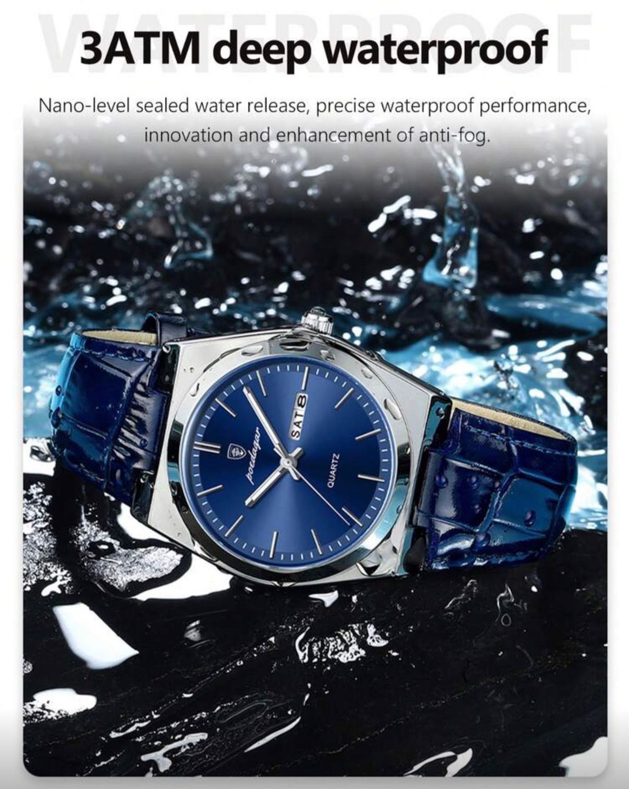 ساعة رجالية POEDAGAR مقاومة للماء بقراءة التاريخ والأسبوع – سير جلد PU فاخر GLSB 930