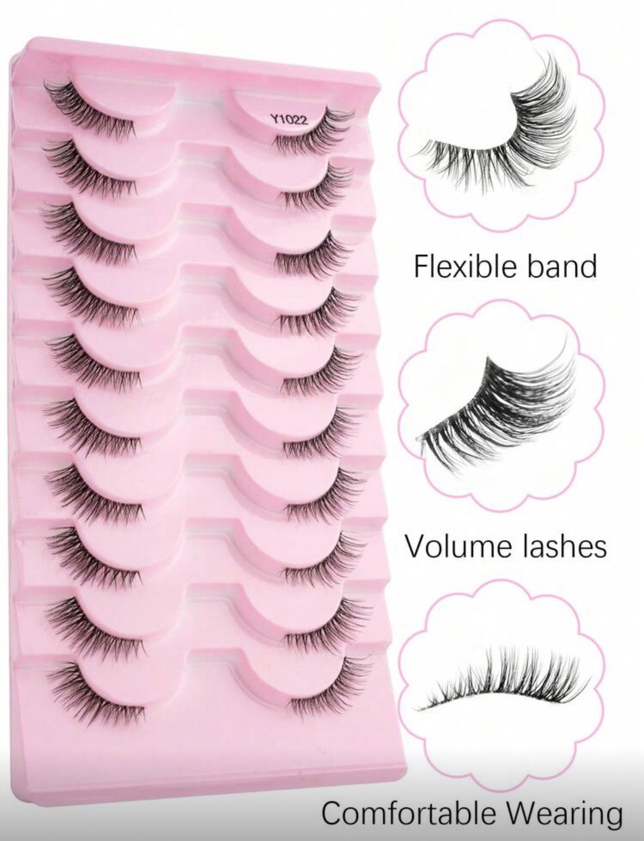 رموش 10 أزواج  قصيرة طبيعية 5–8 مم بساق شفاف – خفيفة ومناسبة للعيون الصغيرة Y1022