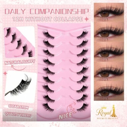 رموش  9 زواج نصفية طبيعية – تصميم عين القطة بشريط شفاف ورموش مانجا خفيفة  Y1075