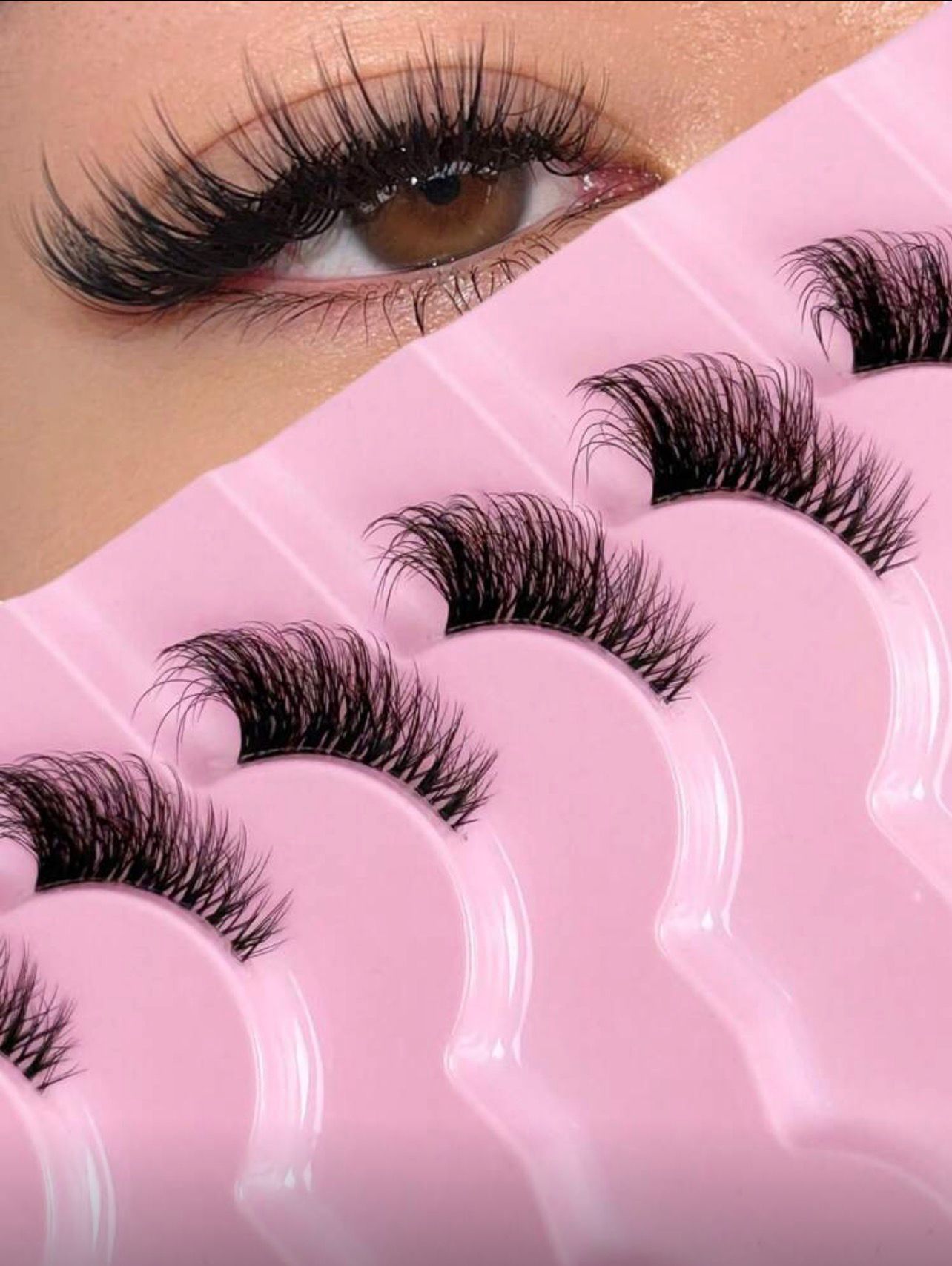 رموش  9 زواج نصفية طبيعية – تصميم عين القطة بشريط شفاف ورموش مانجا خفيفة  Y1075