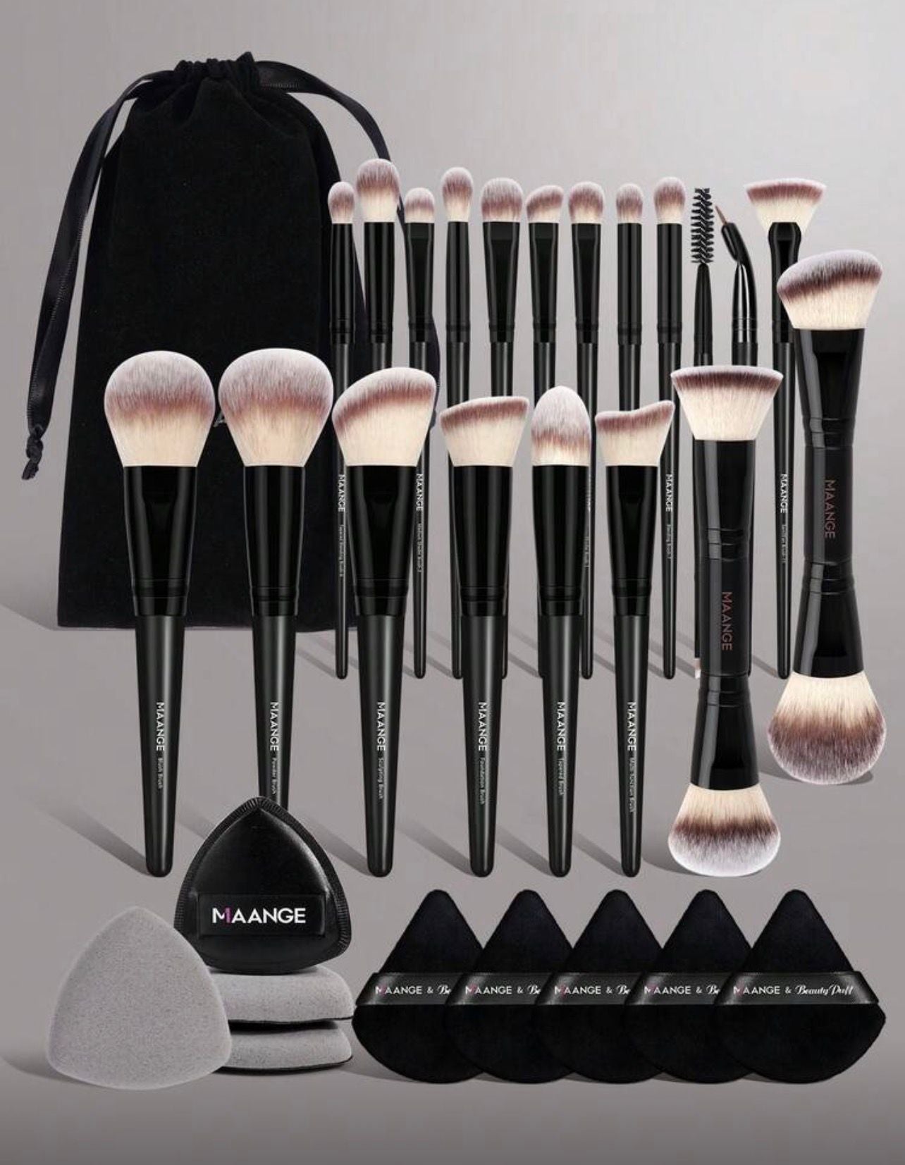 مجموعة احترافية من 30 فرشاة مكياج MAANGE مع إسفنجات وحقيبة قماش code no 364