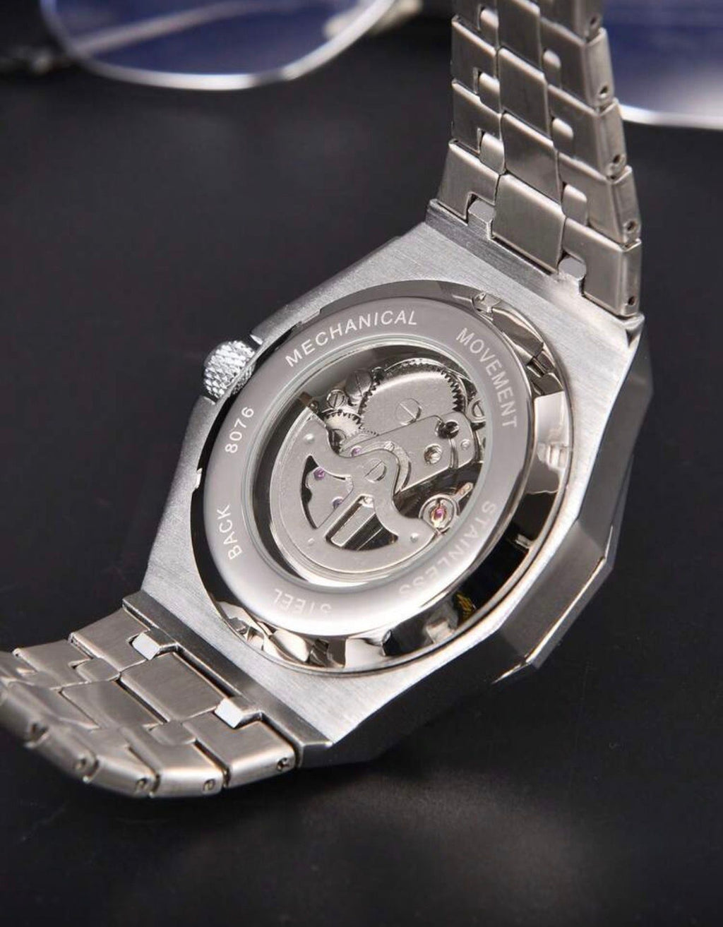 ساعة يد ميكانيكية فاخرة للرجال من LONGLUX بسوار ستانلس ستيل  أوتوماتيكي GMSB 8076