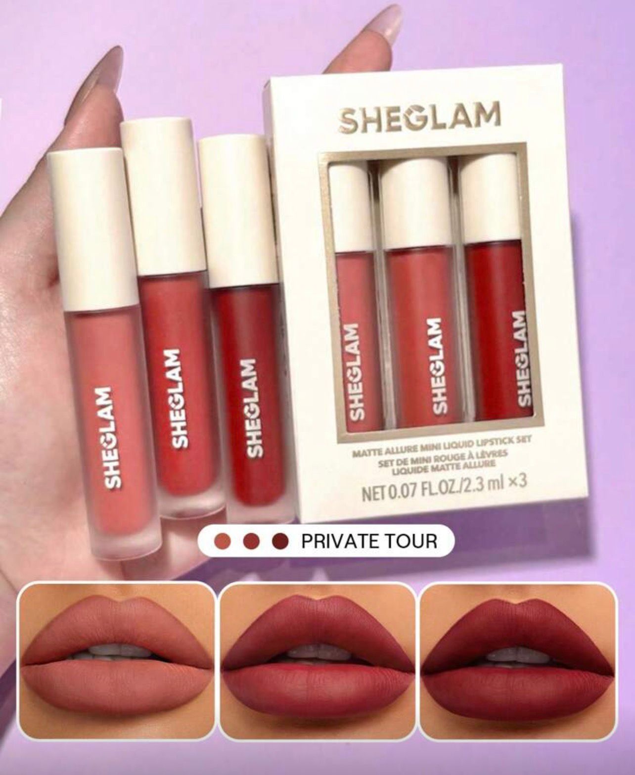 مجموعة أحمر شفاه سائل صغير من SHEGLAM – 3 ألوان مات مخملية في علبة واحدة private tour