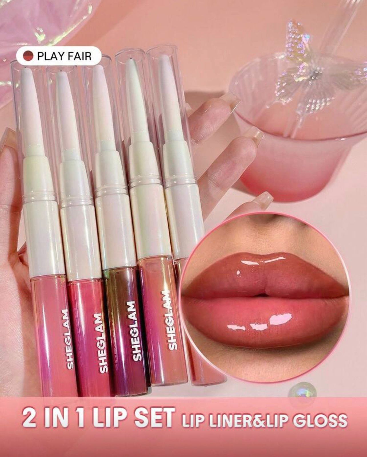 قلم ثنائي شفاه 2 في 1 من SHEGLAM – تحديد، لون، ولمعان يدوم PLAY FAIR
