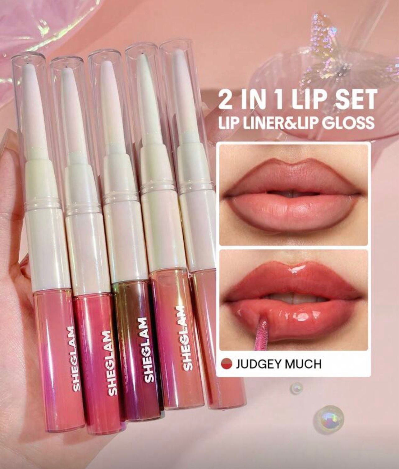 قلم ثنائي شفاه 2 في 1 من SHEGLAM – تحديد، لون، ولمعان يدوم JUDGEY MUCH
