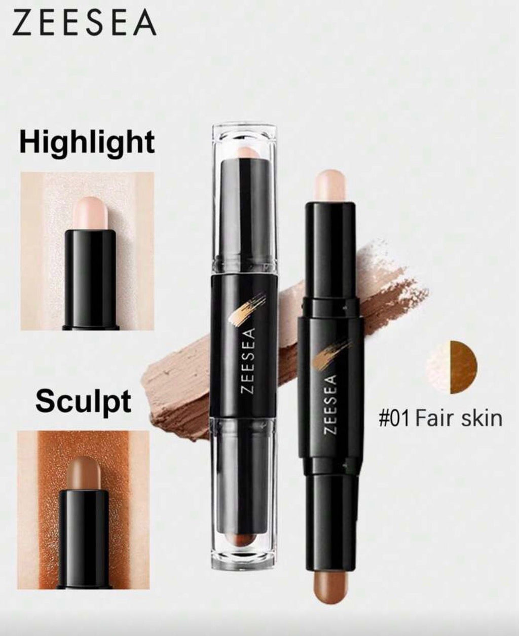 عصا كونتور وإضاءة 2 في 1 – ZEESEA  لتحديد الملامح وتفتيح البشرة لإطلالة متناسقة fair skin 01