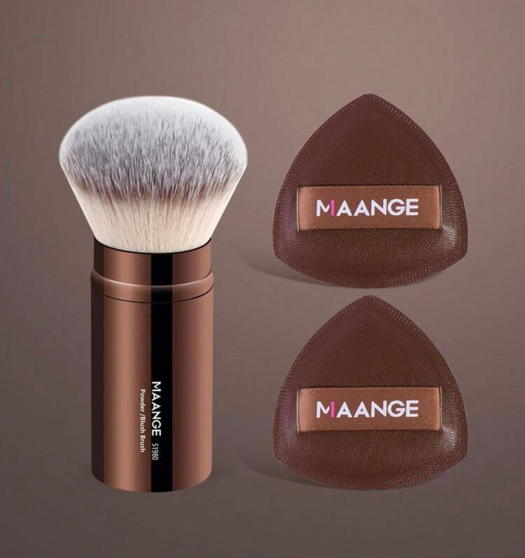 فرشاة مكياج MAANGE كابوكي برأس دائري قابلة للسحب + 2 إسفنجات تطبيق – شعيرات فائقة النعومة للمكياج الاحترافي