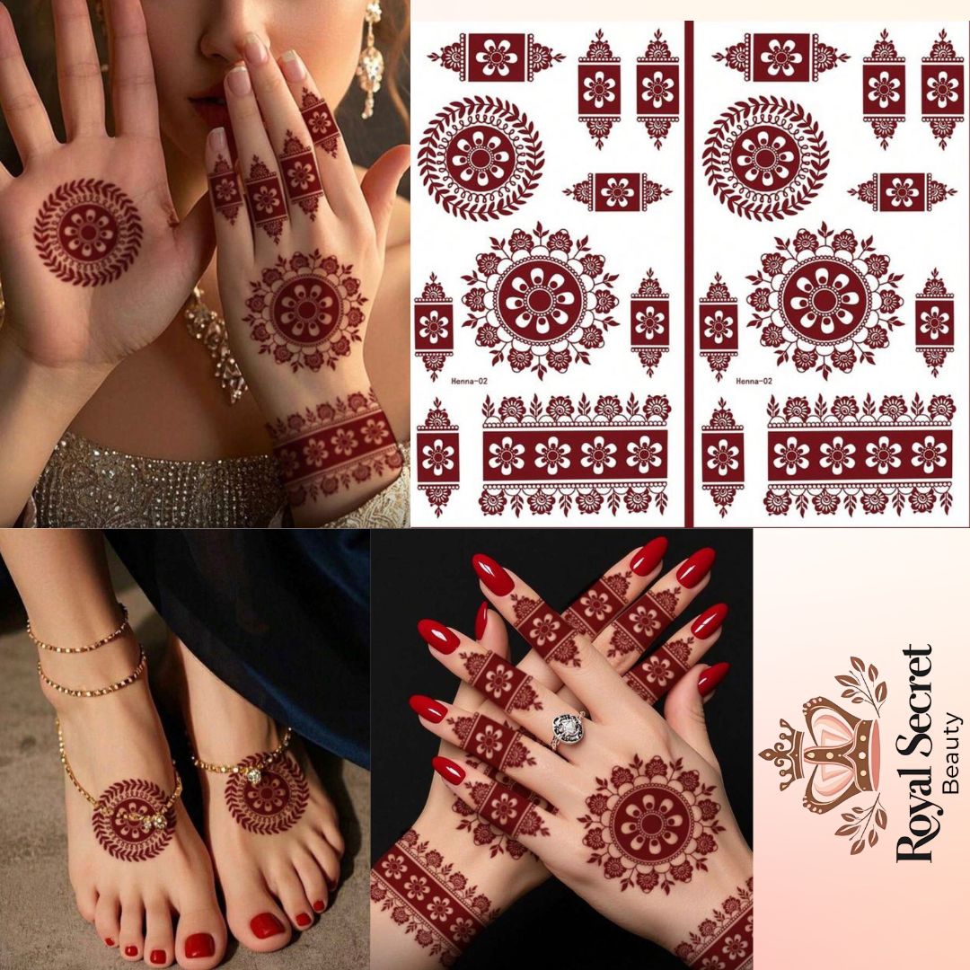 استيكرات نقش حناء جاهزة لليدين أوالقدمين   رقم   N 28