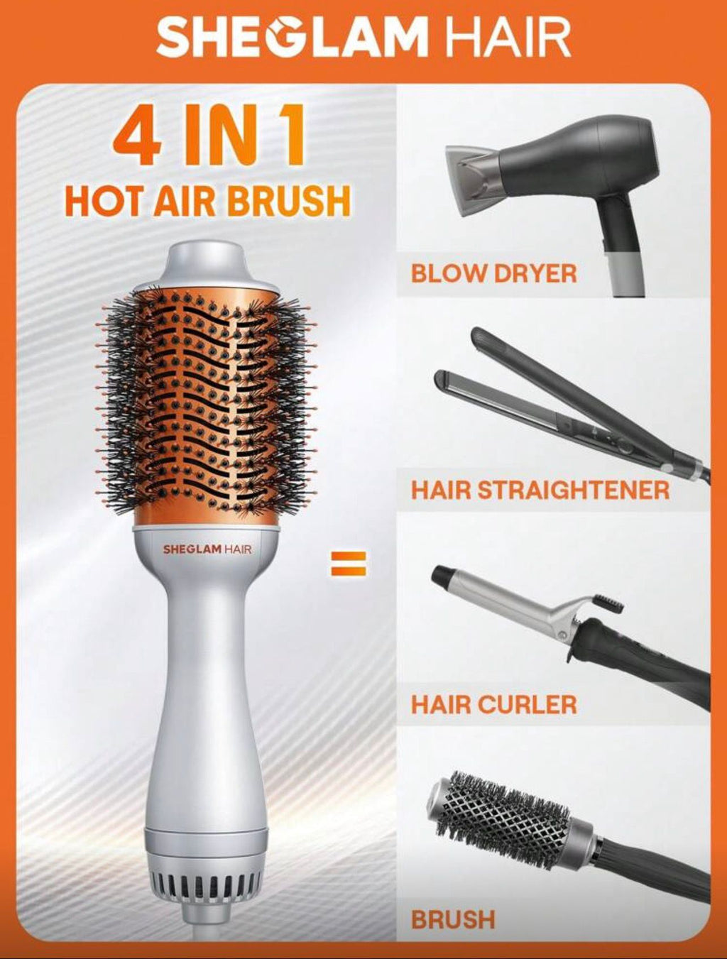 فرشاة الهواء الساخن SHEGLAM Hair Blowout Bliss – مجفف ومصفف شعر 4 في 1 بتقنية Gloss Pro™ وقابس بريطاني