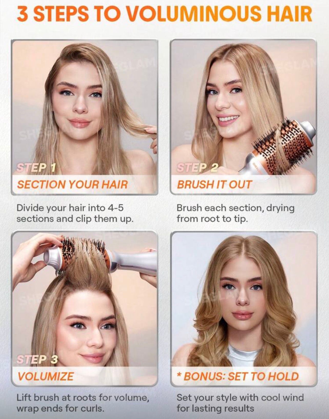 فرشاة الهواء الساخن SHEGLAM Hair Blowout Bliss – مجفف ومصفف شعر 4 في 1 بتقنية Gloss Pro™ وقابس بريطاني