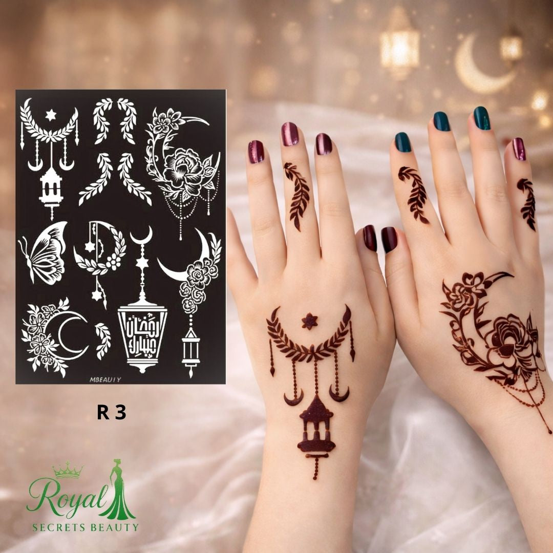 استيكر حنة رمضان لليدين | نقوش رمضانية فاخرة | تصميم رقم  RR 3