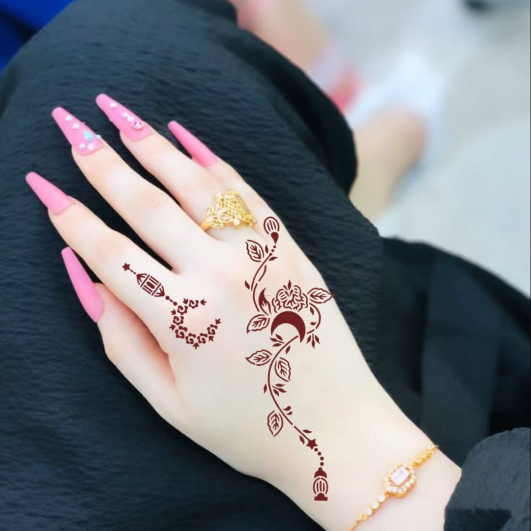 استيكر حنة رمضان لليدين | نقوش رمضانية فاخرة | تصميم رقم  RR 8