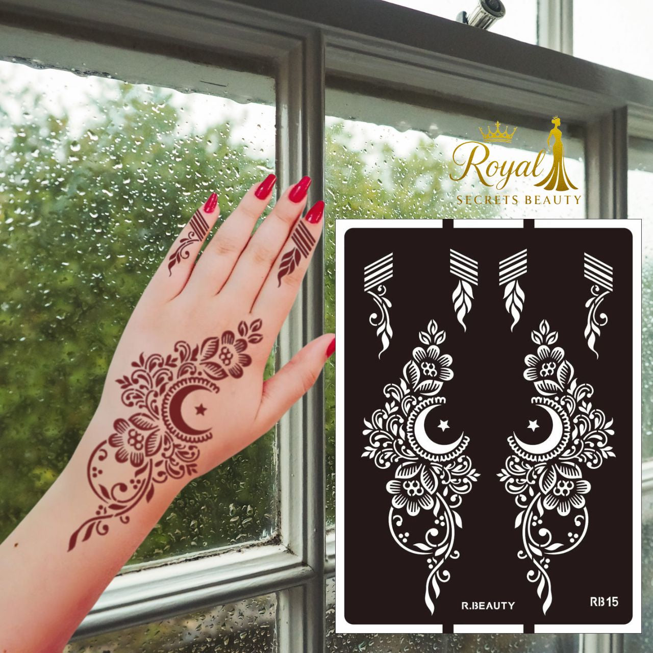 استيكر حنة رمضان لليدين | نقوش رمضانية فاخرة | تصميم رقم  RR 13