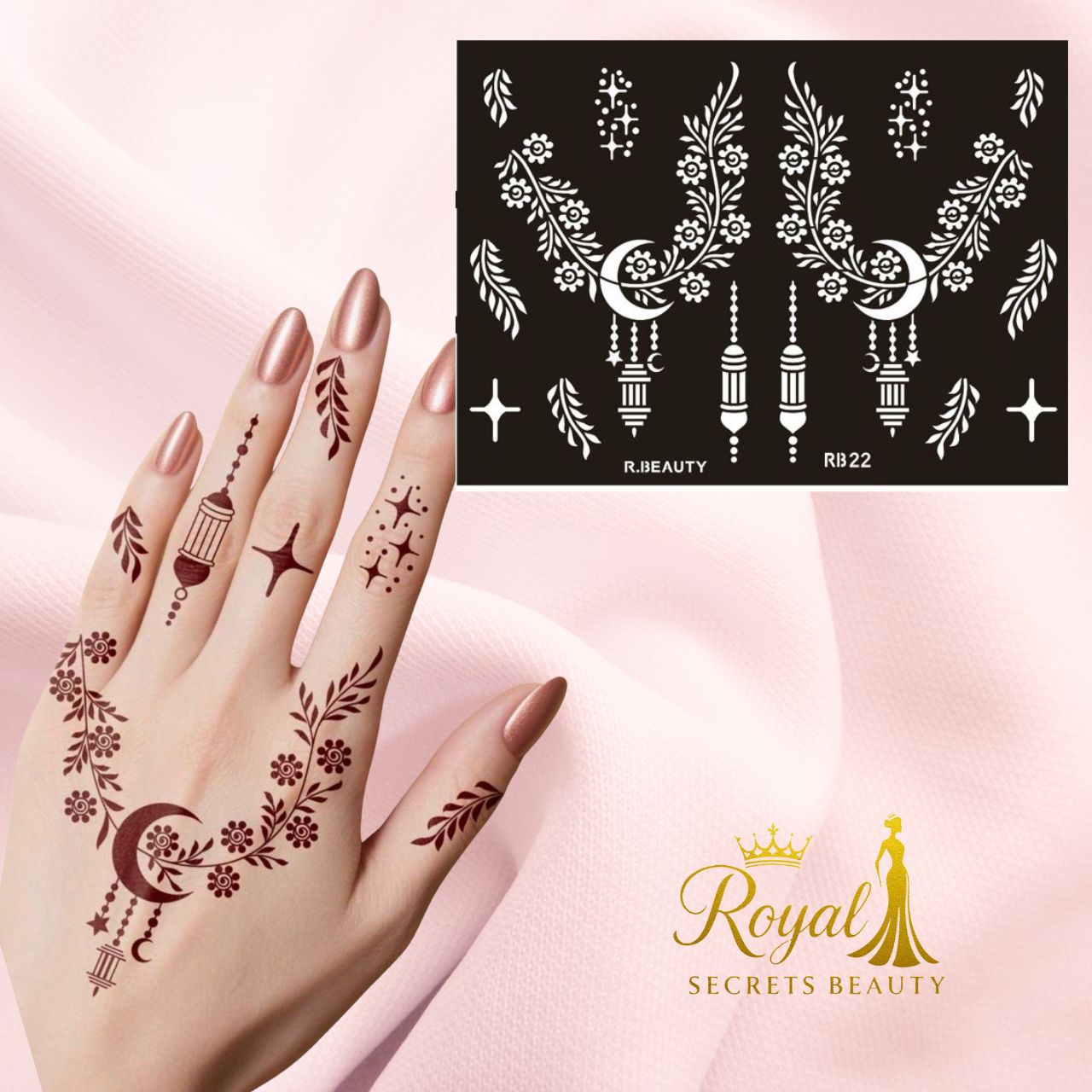 استيكر حنة رمضان لليدين | نقوش رمضانية فاخرة | تصميم رقم  RR 15