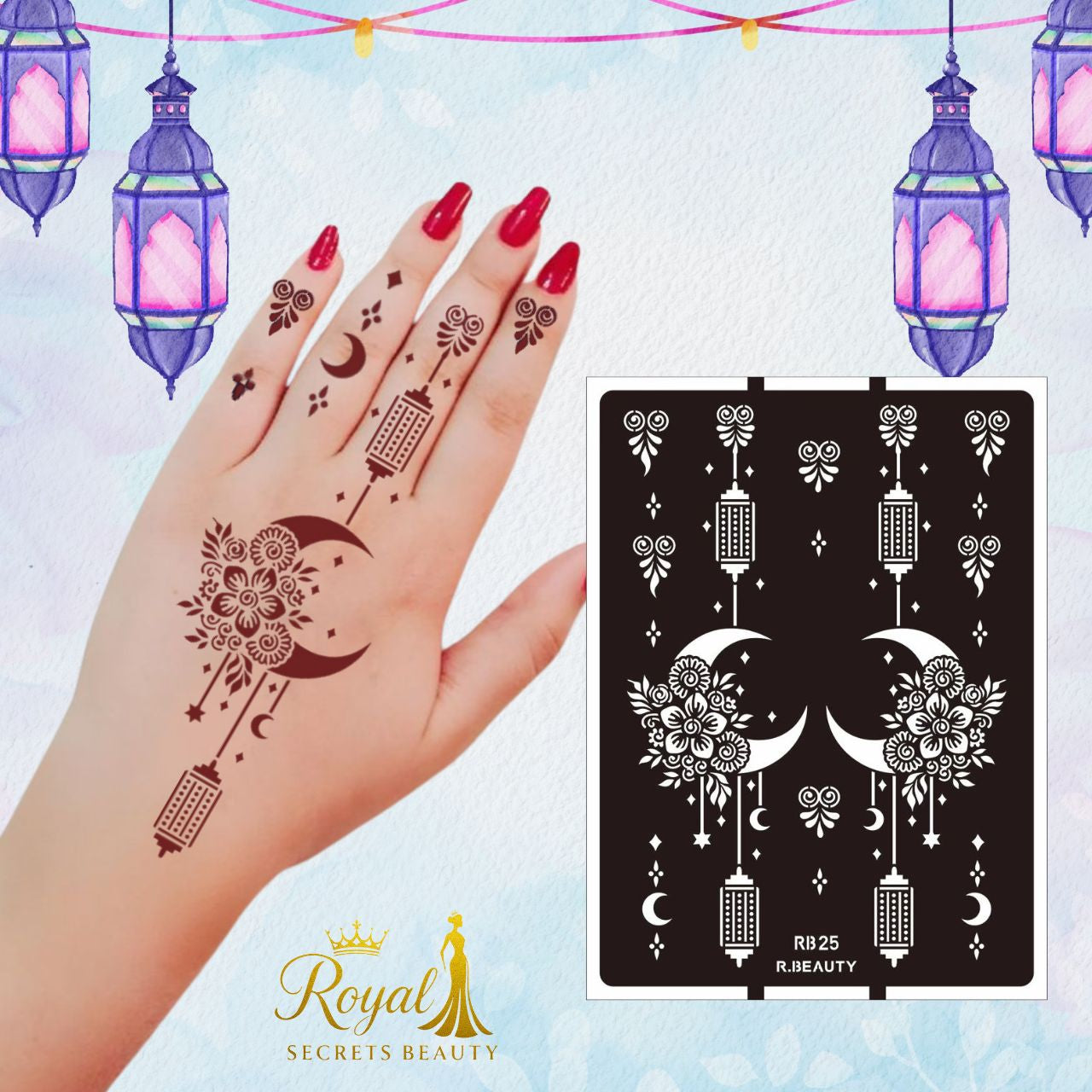 استيكر حنة رمضان لليدين | نقوش رمضانية فاخرة | تصميم رقم  RR 17