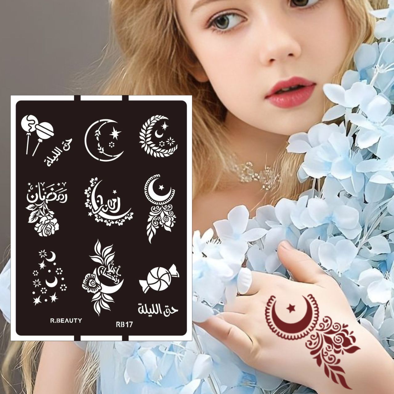 استيكر حنة قرنقعوه للأطفال لليدين | نقوش رمضانية لطيفة | تصميم رقم RK 17