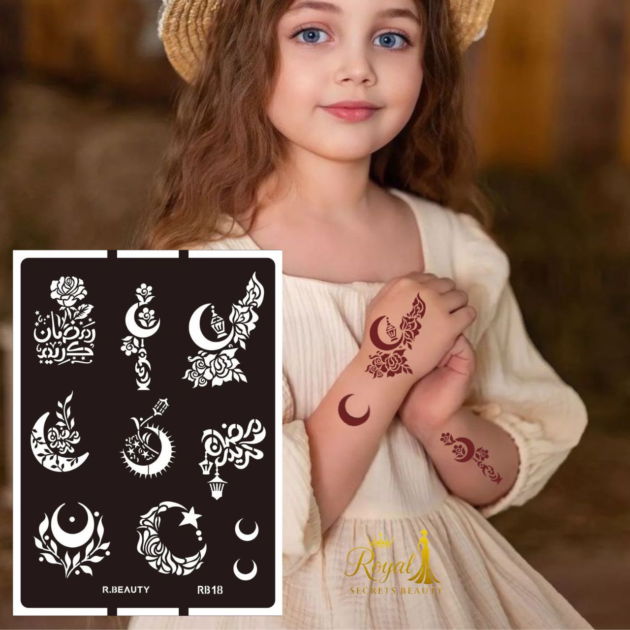 استيكر حنة قرنقعوه للأطفال لليدين | نقوش رمضانية لطيفة | تصميم رقم RK 18