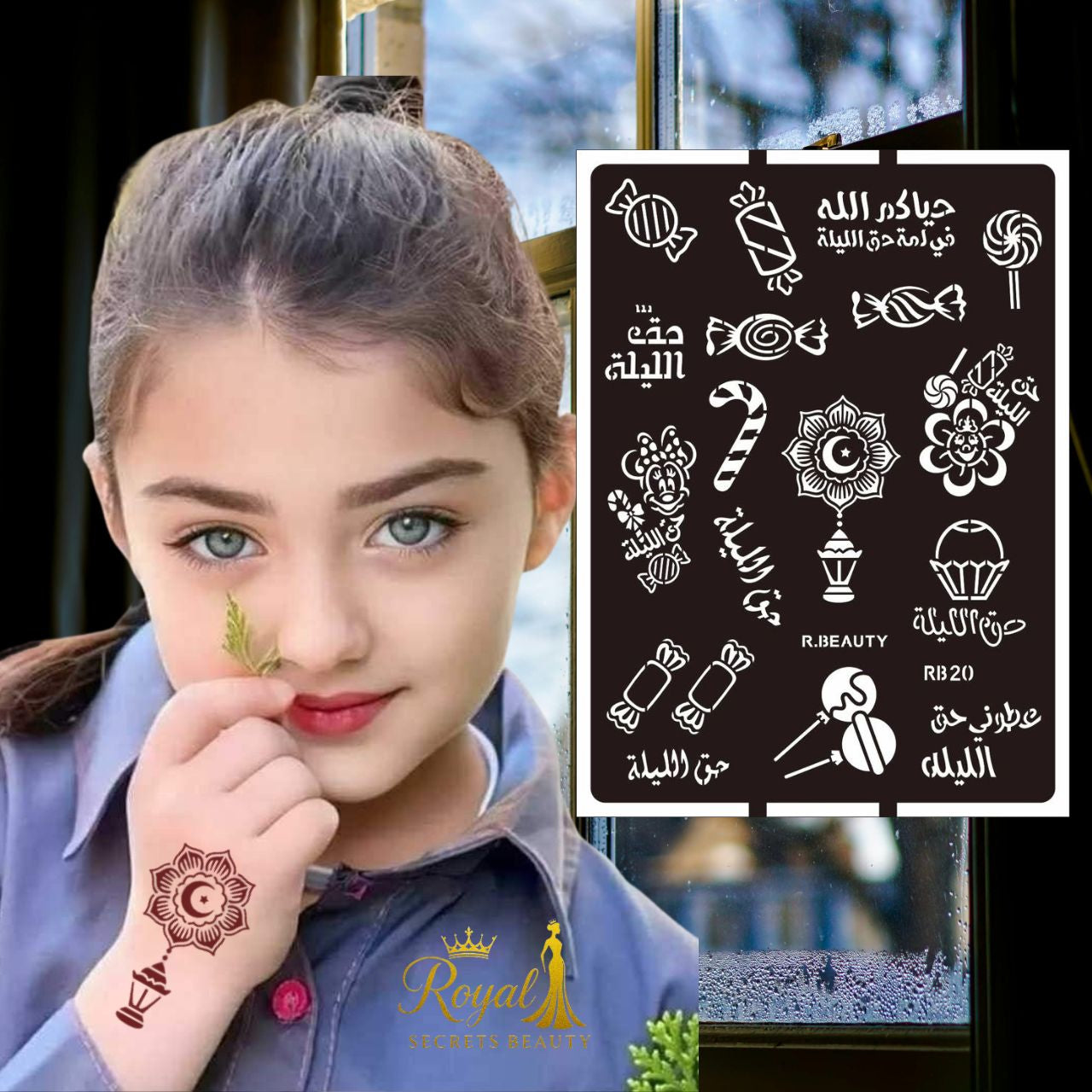 استيكر حنة قرنقعوه للأطفال لليدين | نقوش رمضانية لطيفة | تصميم رقم RK 20