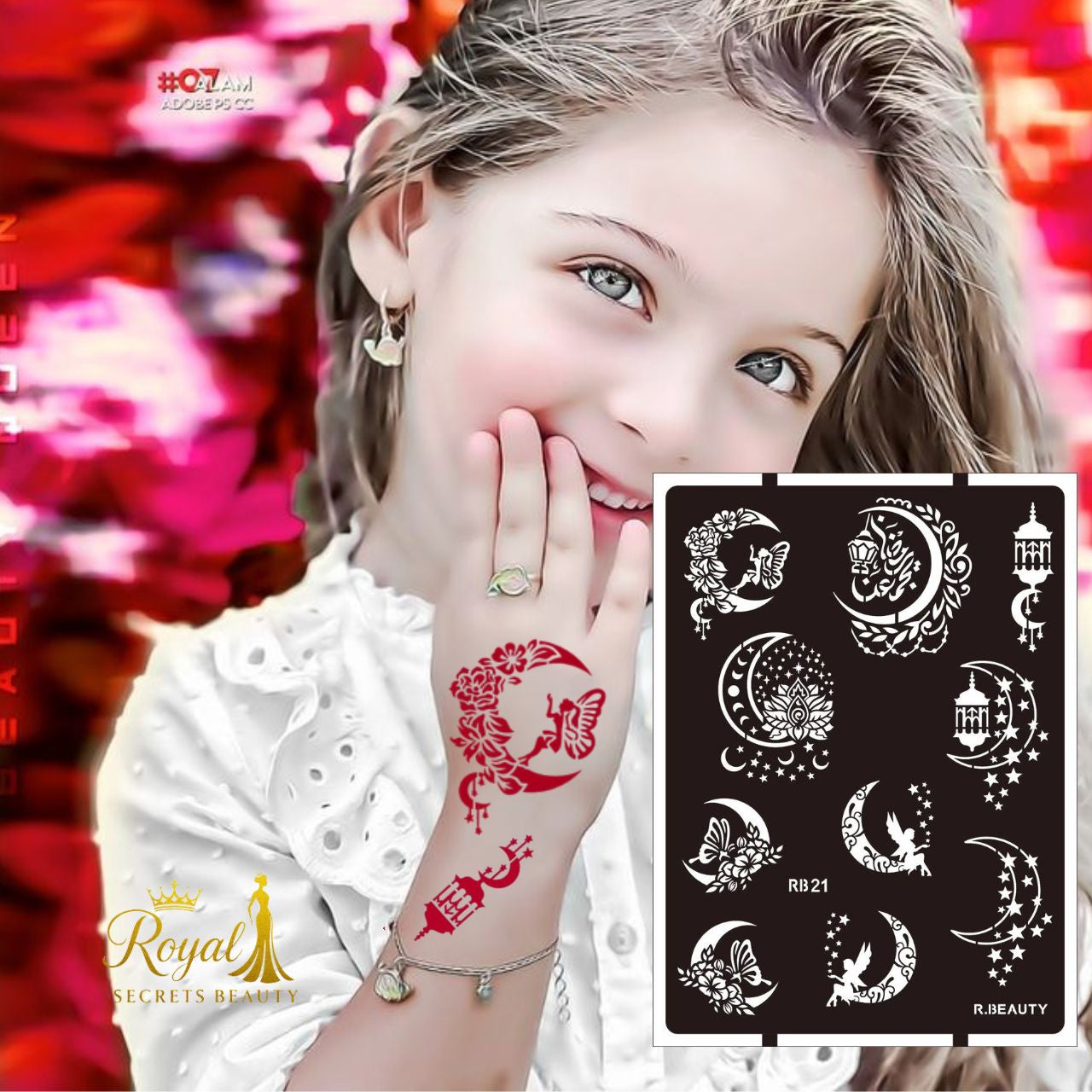 استيكر حنة قرنقعوه للأطفال لليدين | نقوش رمضانية لطيفة | تصميم رقم RK 21