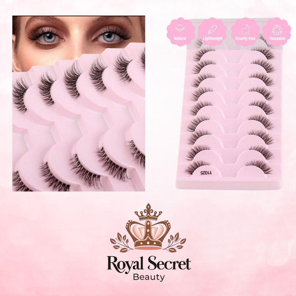 10أزواج رموش صناعية كثيفة ثلاثية الأبعاد مظهر مموج طبيعي للارتداء اليومي Y1025