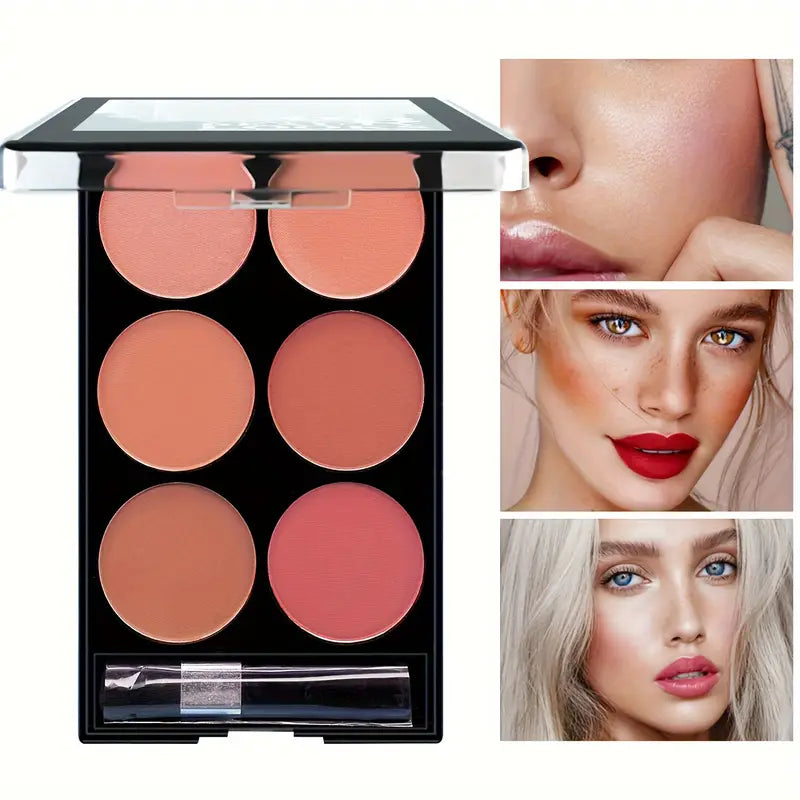 لوحة أحمر الخدود – 6 ألوان بتغطية قابلة للتراكم ولمسة نهائية طبيعية