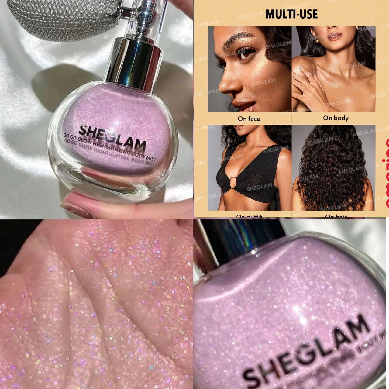 بخاخ هايلايتر للجسم من شيقلام لون بينك