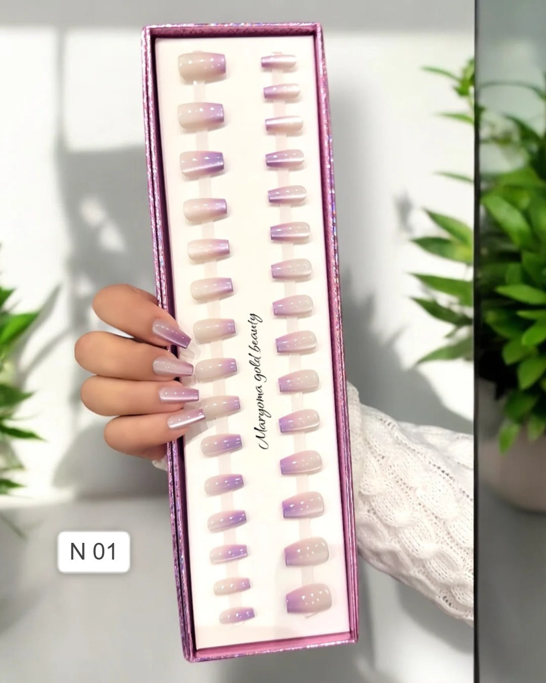 أظافر مريم بيوتى عيون القط بنفسجي بتدرج ناعم – 28 قطعة N 1
